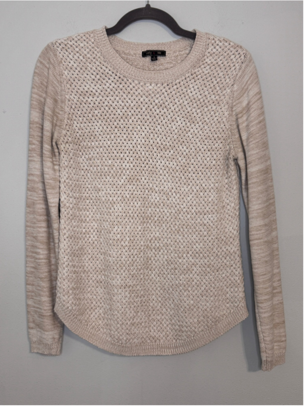 Women's Lety & Me Beige Brown Elbow Patch Sweater Size S
